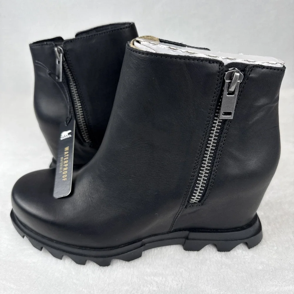 Sorel Joan Of Arctic Wedge II Zip Bootie Black Leather Womens SZ 7.5 Waterproof